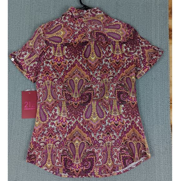 212 Collection Button Up Blouse Womens Extra Small Purple Paisley Stretch Casual - Picture 8 of 15